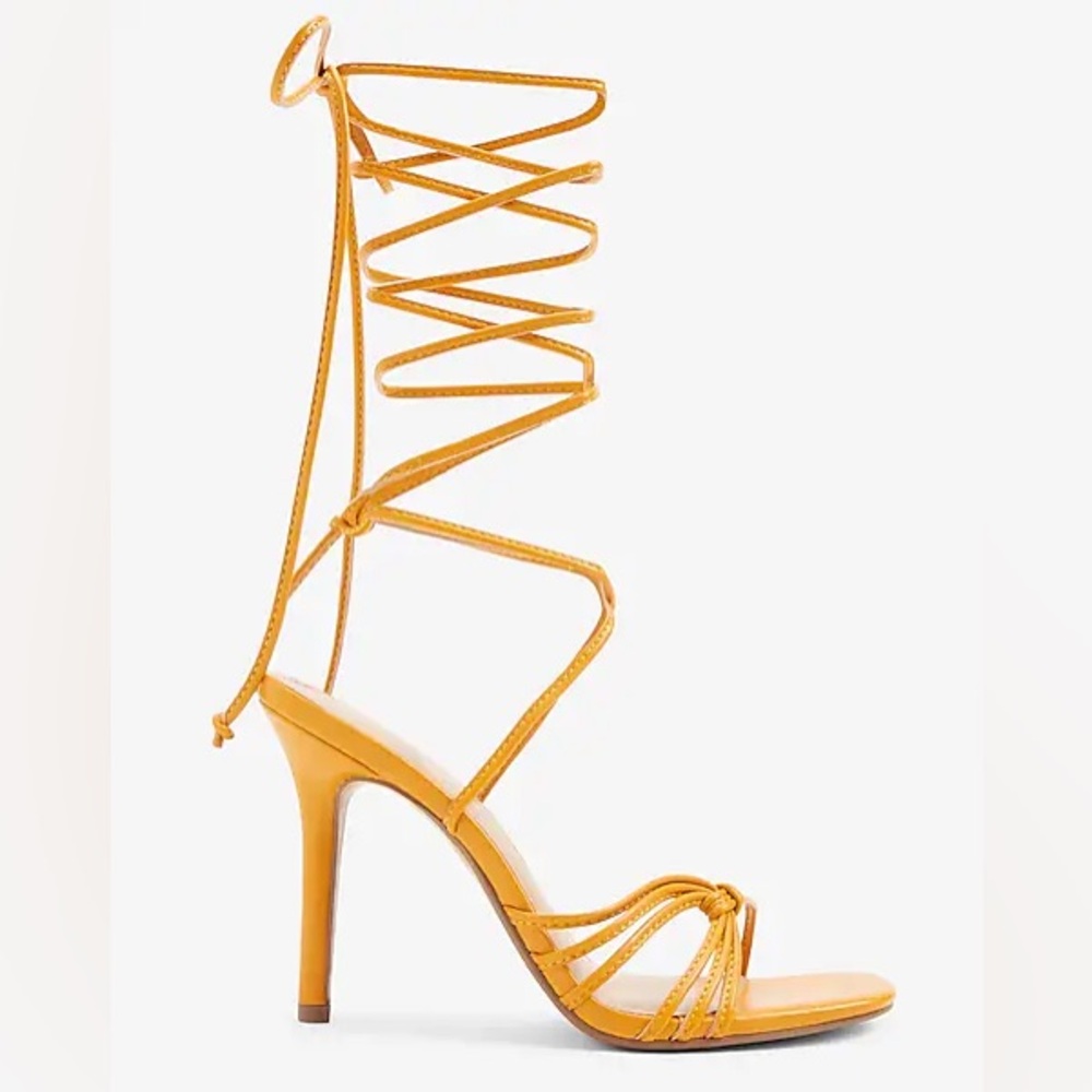 Strappy Lace Up Heeled Sandals - Golden Yellow - Size 9